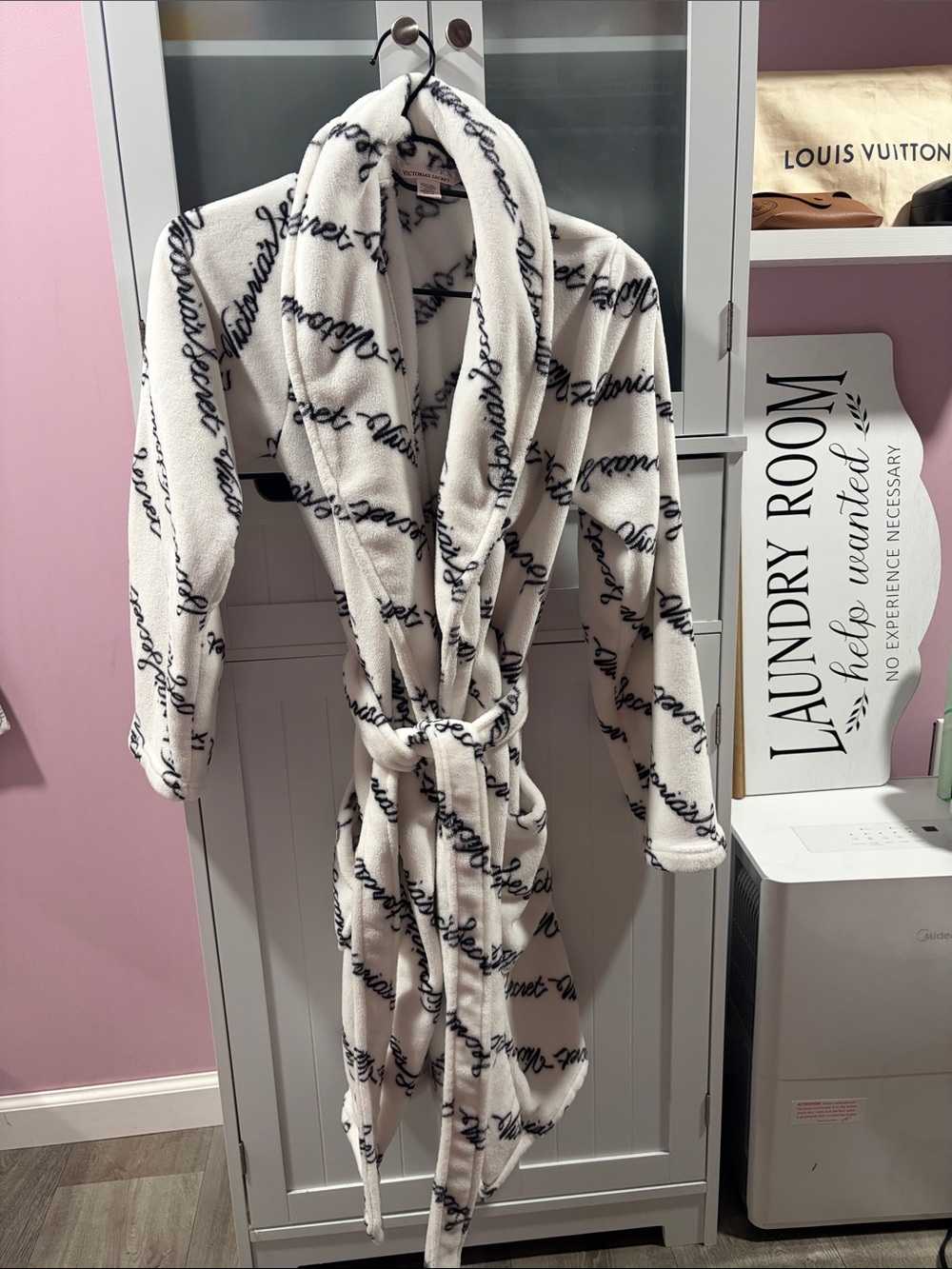 Victoria's Secret White and Black Logo Plush Robe